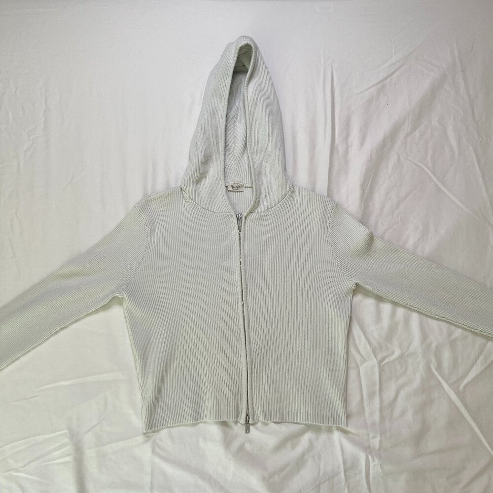 John Galt Arden Double Zip Ribbed Hoodie, One Size, White - Picture 1 of 4